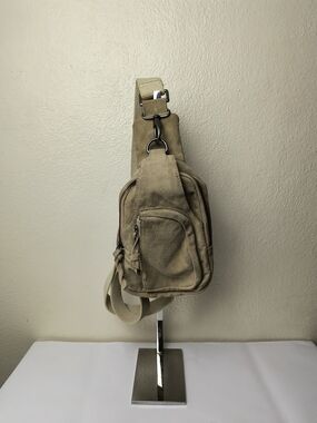 Free People Beige Canvas Sling Belt Bag - Unisex Utility